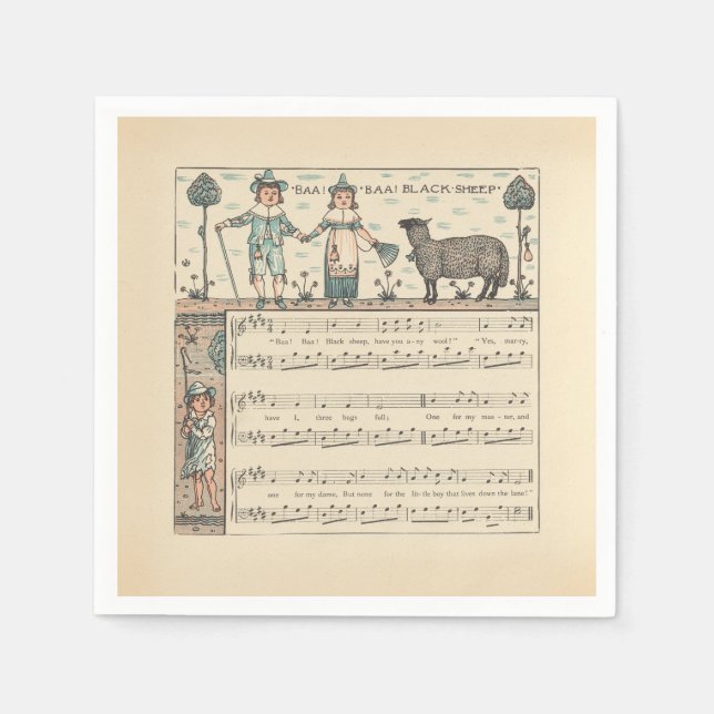 Walter Crane Baa Baa schwarzes Schaf Kinderreim Serviette (Vorderseite)