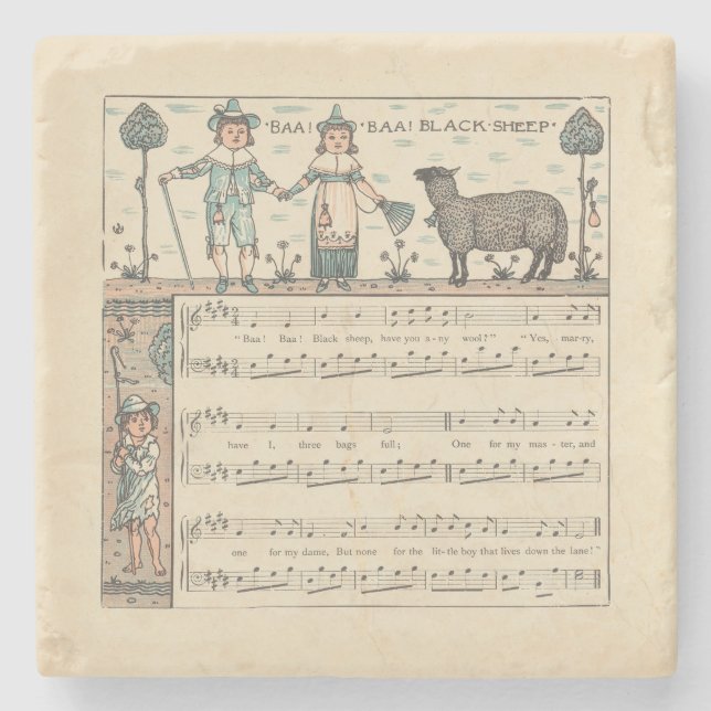 Walter Crane Baa Baa schwarzes Schaf Kinderreim Steinuntersetzer (Vorderseite)