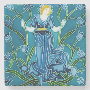 Walter Crane Blaue Glocken Art Nouveau Blumenjungf Steinuntersetzer