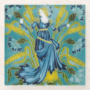 Walter Crane Blaue Kornblume Arts and Crafts Glasuntersetzer