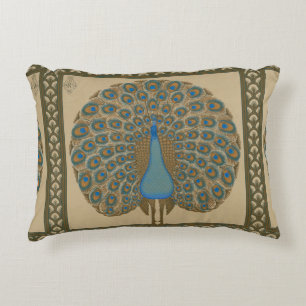 Walter Crane Blue Peacock mit seinem Schwanz Dekokissen