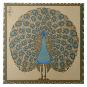 Walter Crane Blue Peacock mit seinem Schwanz Fliese