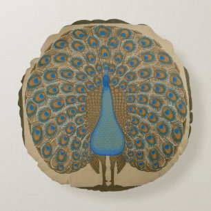 Walter Crane Blue Peacock mit seinem Schwanz Rundes Kissen