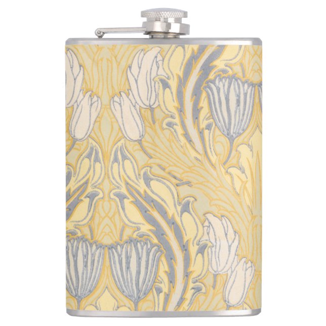 Walter Crane Blue White Tulips & Acanthus Flachmann (Vorderseite)