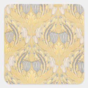 Walter Crane Blue White Tulips & Acanthus Quadratischer Aufkleber