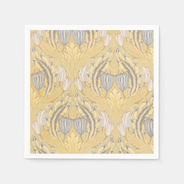 Walter Crane Blue White Tulips & Acanthus Serviette (Vorderseite)