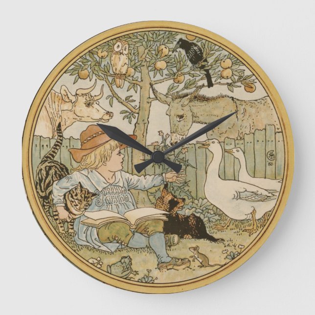 Walter Crane Boy mit Tieren Wall Clock Große Wanduhr (Vorderseite)