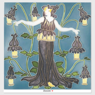 Walter Crane Columbine Art Nouveau Violette Blume Aufkleber