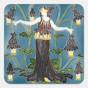 Walter Crane Columbine Art Nouveau Violette Blume Quadratischer Aufkleber