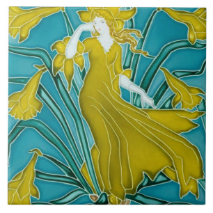 Walter Crane Gelbe Narzisse Art Nouveau Fliese