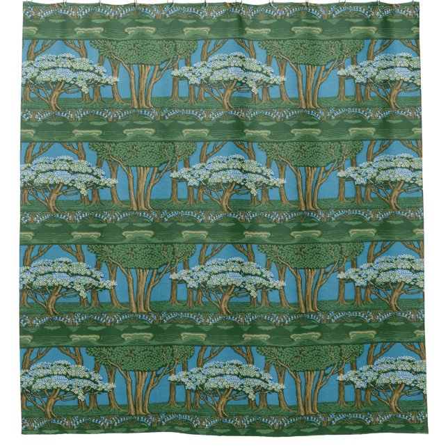 Walter Crane May Tree Wallpaper Green Blue Duschvorhang (Vorderseite)