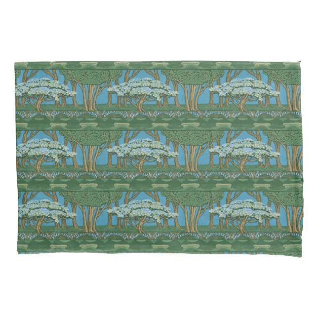 Walter Crane May Tree Wallpaper Green Blue Kissenbezug (Vorderseite)