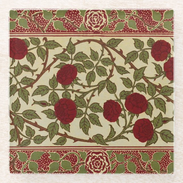 Walter Crane Red Roses with Thorned Stems Glasuntersetzer (Vorderseite)