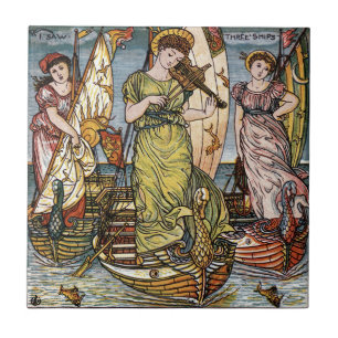 Walter Crane Schiffe, elegante Damen, Jugendstil Fliese