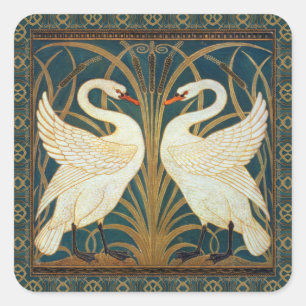 Walter Crane Schwan, Eilrush und Schwertlilie Art  Quadratischer Aufkleber