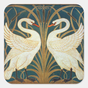 Walter Crane Schwan, Eilrush und Schwertlilie Art  Quadratischer Aufkleber
