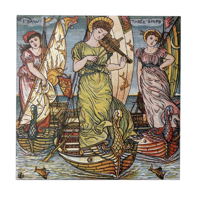 Walter Crane Ships, Graceful Ladys, Art Nouveau Fliese (Vorderseite)