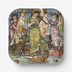 Walter Crane Ships, Graceful Ladys, Art Nouveau Pappteller