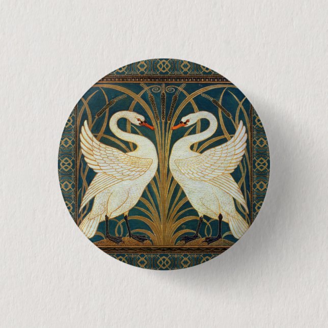 Walter Crane Swan, Rush and Iris Art Nouveau Button (Vorderseite)