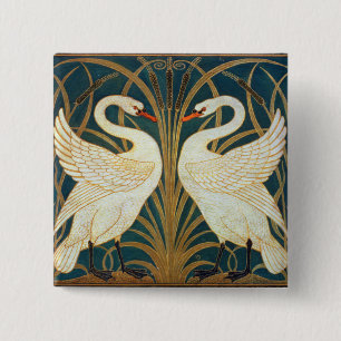 Walter Crane Swan, Rush and Iris Art Nouveau Button