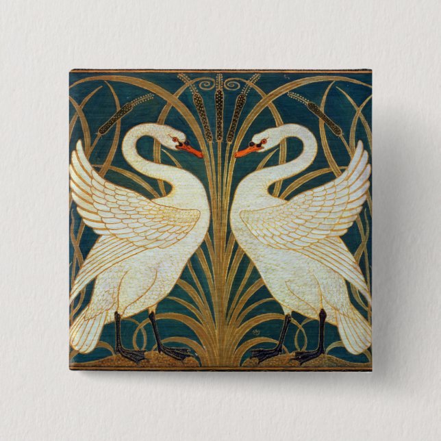 Walter Crane Swan, Rush and Iris Art Nouveau Button (Vorderseite)