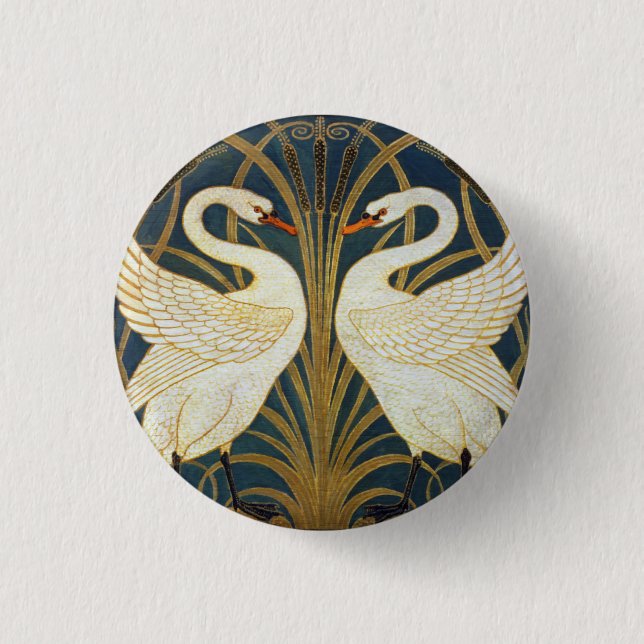 Walter Crane - Swan, Rush and Iris Art Nouveau Button (Vorderseite)