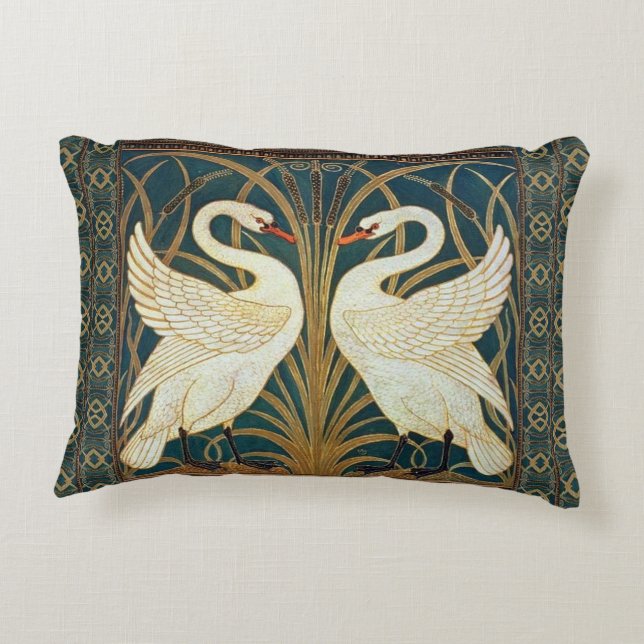 Walter Crane Swan, Rush and Iris Art Nouveau Dekokissen (Rückseite)