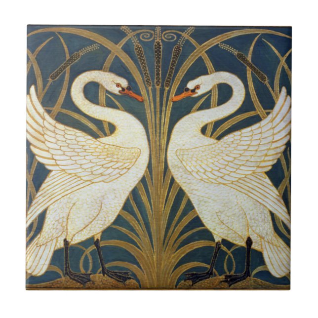 Walter Crane - Swan, Rush and Iris Art Nouveau Fliese (Vorderseite)