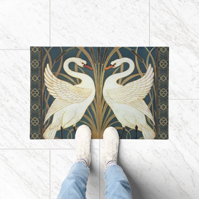 Walter Crane Swan, Rush and Iris Art Nouveau Fußmatte (Indoor)