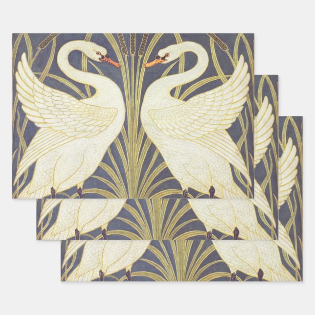 Walter Crane Swan, Rush and Iris Art Nouveau Geschenkpapier Set (Set)