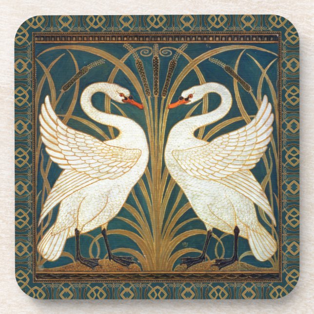 Walter Crane Swan, Rush and Iris Art Nouveau Getränkeuntersetzer (Vorderseite)
