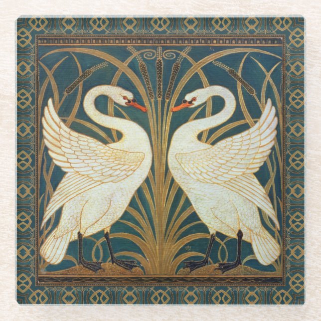 Walter Crane Swan, Rush and Iris Art Nouveau Glasuntersetzer (Vorderseite)