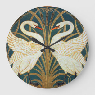 Walter Crane Swan, Rush And Iris Art Nouveau Große Wanduhr