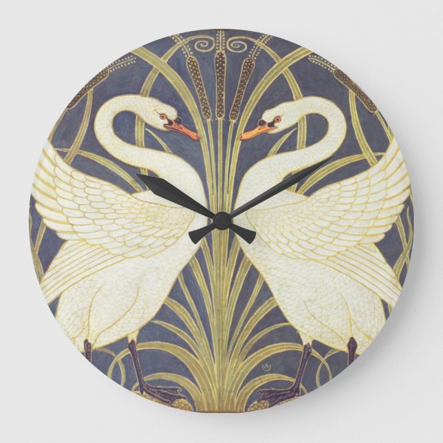 Walter Crane Swan, Rush and Iris Art Nouveau Große Wanduhr (Vorderseite)