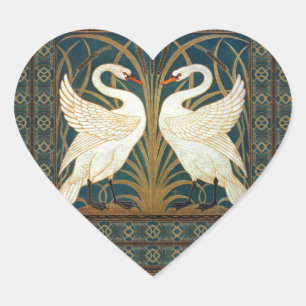 Walter Crane Swan, Rush and Iris Art Nouveau Herz-Aufkleber
