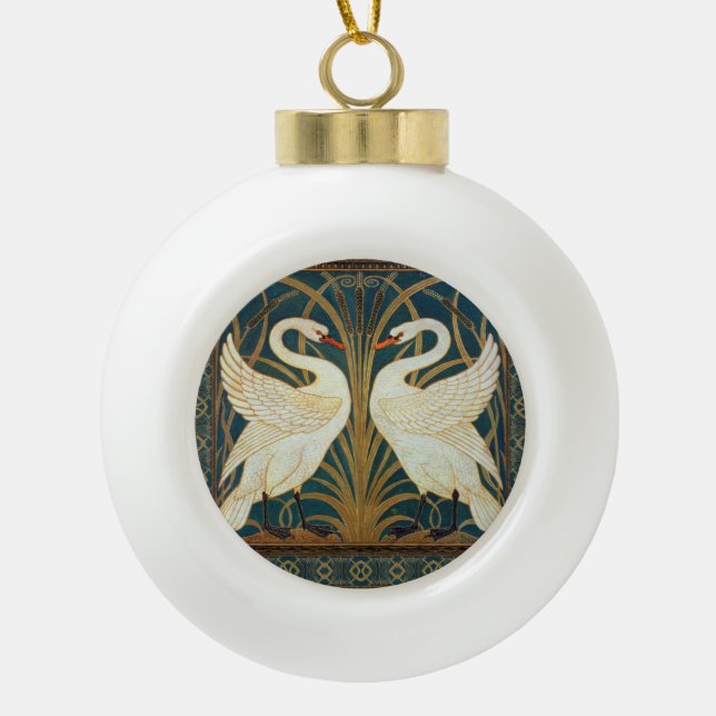 Walter Crane Swan, Rush and Iris Art Nouveau Keramik Kugel-Ornament (Vorderseite)