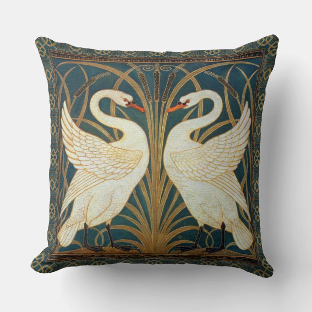 Walter Crane Swan, Rush and Iris Art Nouveau Kissen (Vorderseite)