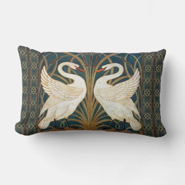 Walter Crane Swan, Rush and Iris Art Nouveau Lendenkissen (Vorderseite)
