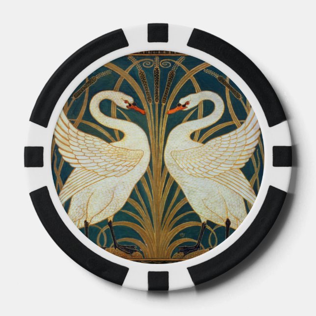 Walter Crane Swan, Rush and Iris Art Nouveau Pokerchips (Vorderseite)