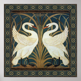 Walter Crane Swan, Rush and Iris Art Nouveau Poster