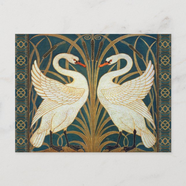 Walter Crane Swan, Rush and Iris Art Nouveau Postkarte (Vorderseite)