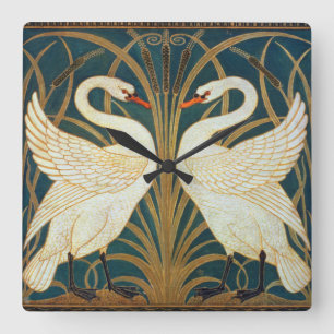 Walter Crane Swan, Rush and Iris Art Nouveau Quadratische Wanduhr