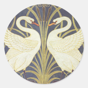 Walter Crane Swan, Rush and Iris Art Nouveau Runder Aufkleber
