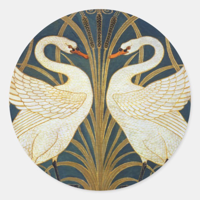 Walter Crane - Swan, Rush and Iris Art Nouveau Runder Aufkleber (Vorderseite)
