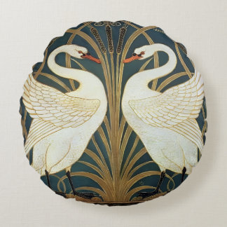 Walter Crane Swan, Rush and Iris Art Nouveau Rundes Kissen