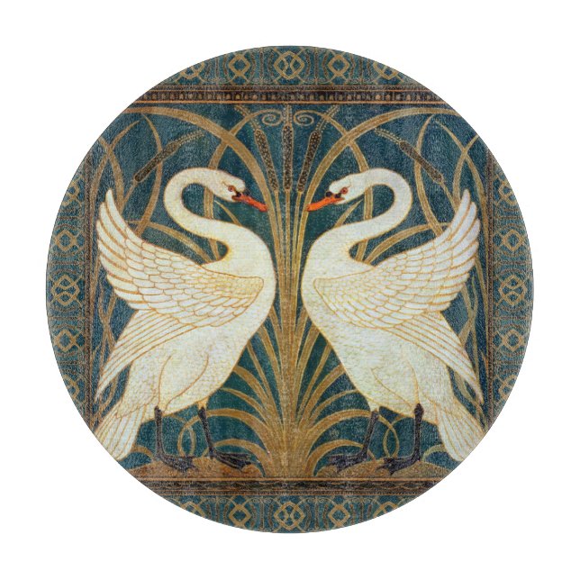 Walter Crane Swan, Rush and Iris Art Nouveau Schneidebrett (Vorderseite)