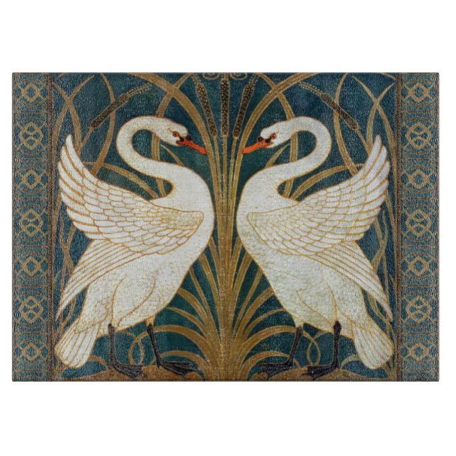 Walter Crane Swan, Rush and Iris Art Nouveau Schneidebrett (Vorderseite)