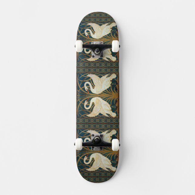 Walter Crane Swan, Rush and Iris Art Nouveau Skateboard (Vorderseite)