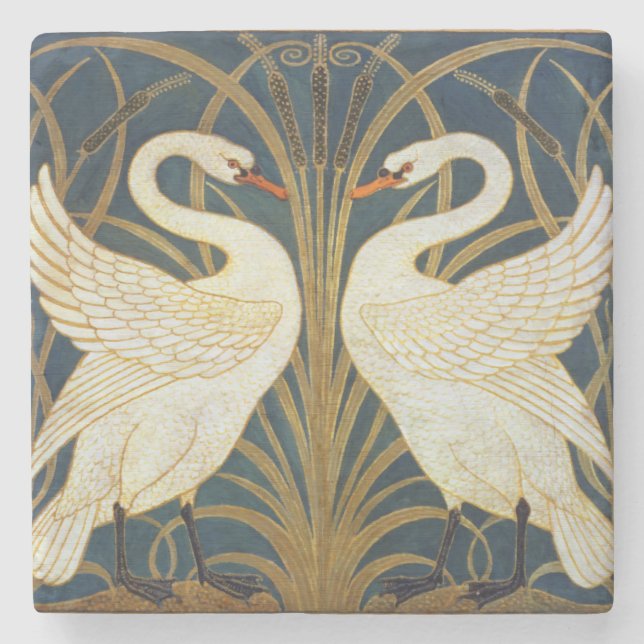 Walter Crane - Swan, Rush and Iris Art Nouveau Steinuntersetzer (Vorderseite)