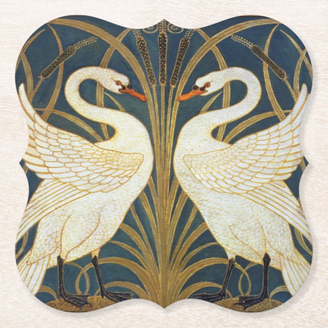 Walter Crane - Swan, Rush and Iris Art Nouveau Untersetzer (Vorderseite)